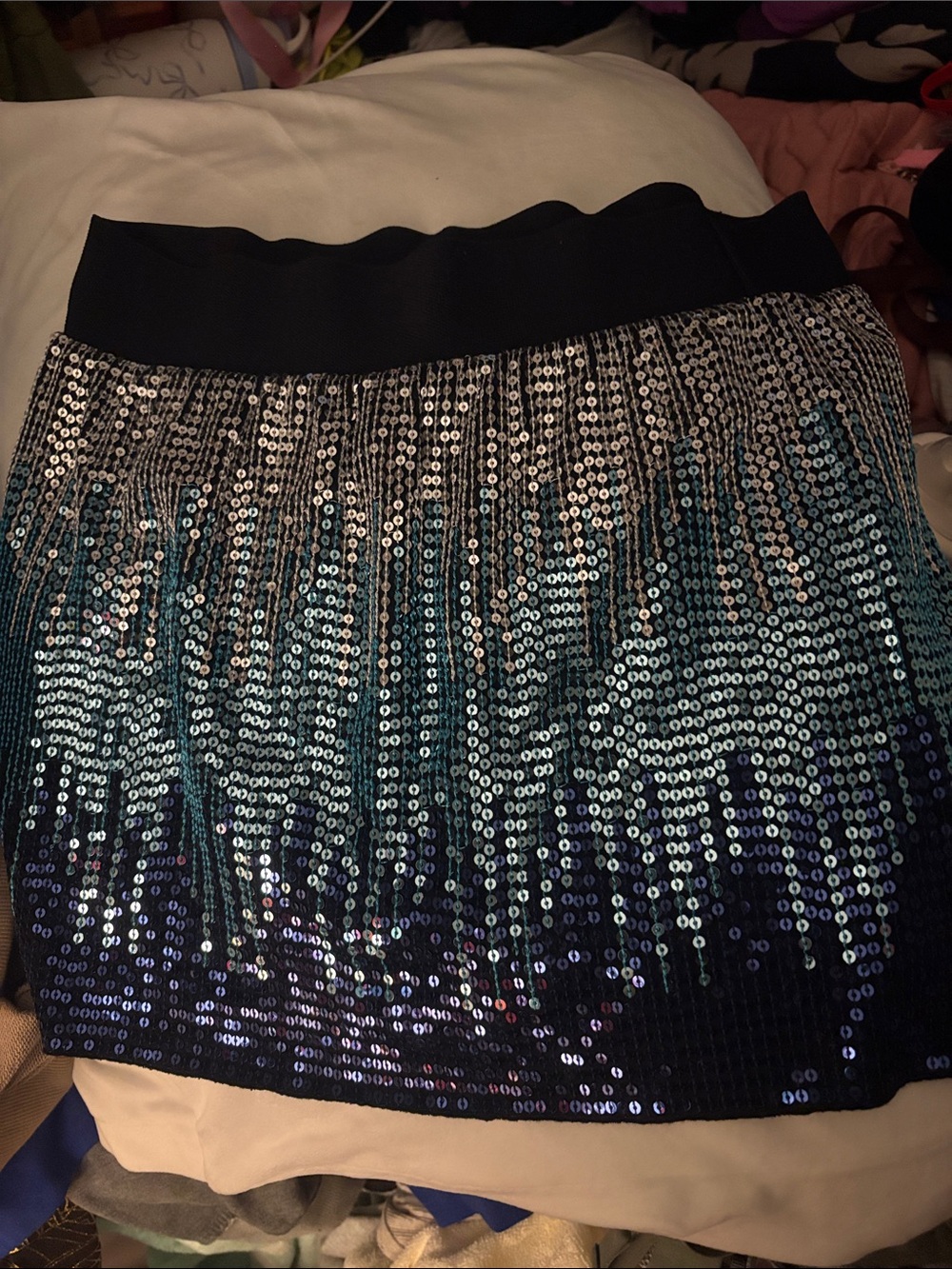 Free People Ombre Sequin Mini Skirt in Black and Teal